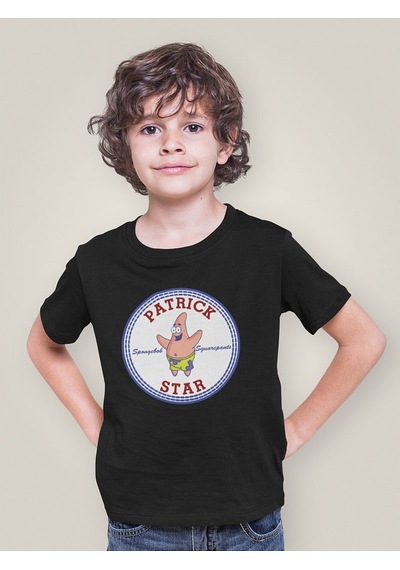 Sevbano Patrick Star Baskılı Unisex Çizgi Film Süngerbob Çocuk Tişört 1- SIYAH