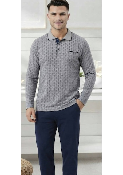 Erse Uzun Kol Pamuklu İnterlok Erkek Pijama Takımı - 9036748531873 Gri
