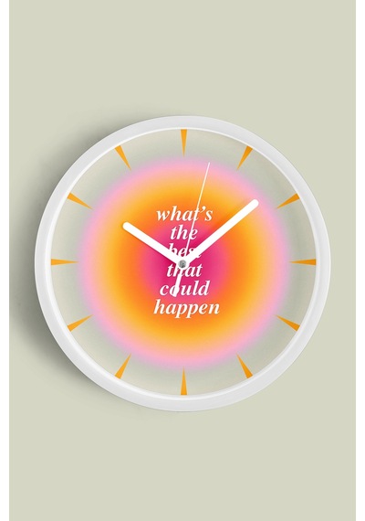 Modern Yazılı Tasarım - What S The Best That Could Happen Duvar Saati - 35cm - Önü Camlı Beyaz Kasa Beyaz