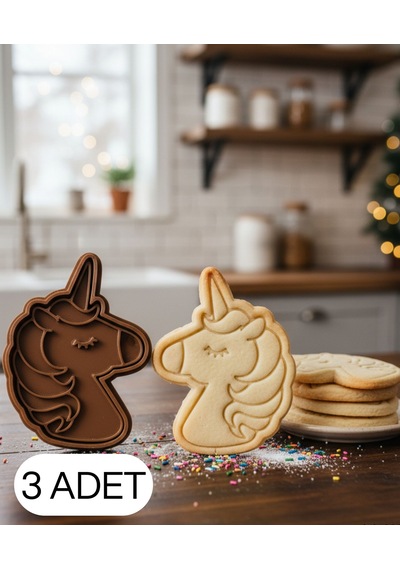 3lü Sevimli Unicorn Kurabiye Kalıbı Tek Boynuzlu At Figürlü Çift Parça Şeker Ve Oyun Hamuru Kesici Diğer