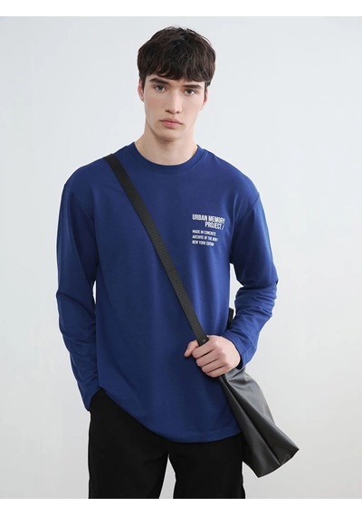 Lc Waikiki Lacivert Bisiklet Yaka Baskılı Erkek Sweatshirt