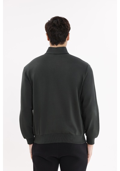 Rowinger Cepli Dik Yaka Tam Fermuarlı Göğüs Arma Detaylı Rahat Kalıp Mevsimlik Sweatshirt Haki