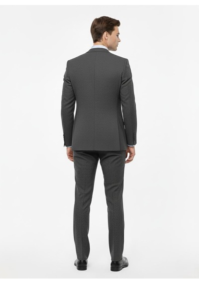 Presto Erkek Slimfit Armürlü 6 Drop Yelekli Takım Elbise Füme 786-070 Gri