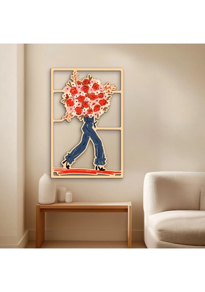 Çiçek Buketi Taşıyan Figür - Metal Tablo - Dec0381 33 X 50 Cm Çok Renkli
