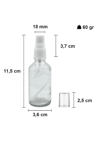 Rotanev 10 Adet Şeffaf Kapaklı Beyaz Sprey Fısfıs Kolonya Dezenfektan Çok Amaçlı Cep Çanta Cam Şişe 50 ML