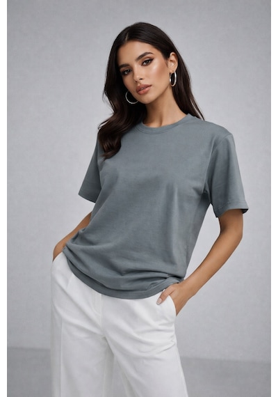Kadın Füme %100 Pamuk Oversize Basic Tişört Rahat Kalıp Relaxed Bisiklet Yaka T-shirt Füme Kadın Füme %100 Pamuk Oversize Basic Tişört Rahat Kalıp Relaxed Bisiklet Yaka T-shirt Füme