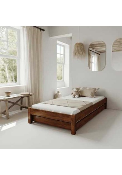 Canvas Model Yavrulu Ceviz Renk Çam Ahşap Karyola Canvas Model Yavrulu Ceviz Renk Çam Ahşap Karyola