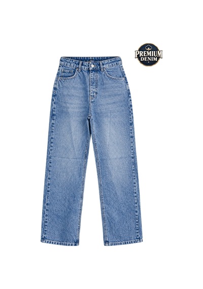Vadon 1055 Kadın Yüksek Bel Kar Yıkamalı Wide Leg Geniş Paça Jean Pantolon Mavi