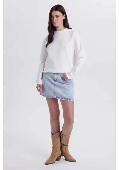 Tudors Kadın Oversize Geniş Kesim Pamuklu Bisiklet Yaka Ekru Sweatshirt-39929 Ekru