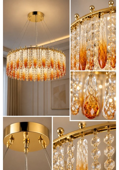 Modern Premıum Kuş Tüyü Gold Sarkıt Avize 3 Renk Led Salon Yemek Odası Avizesi 94w Beyaz