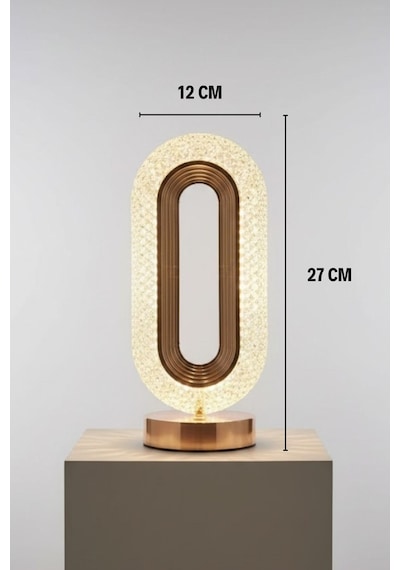 Plentiful Plentiful Oval Şeklinde Kristal Led Masa Lambası Dokunmatik, 3 Renk Işık Modlu, Şarjlı Dekoratif Gec