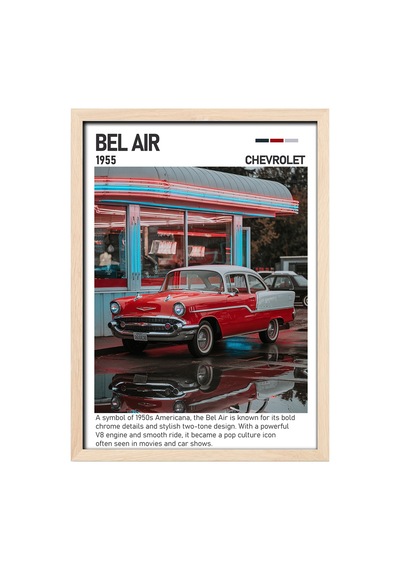 Chevrolet Bel Air Ahşap Çerçeveli Poster Tablo Klasik Amerikan Tasarım Ahşap 01