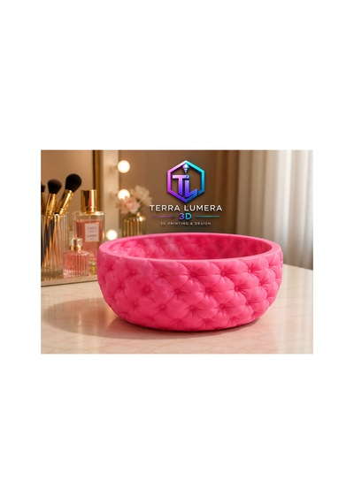 Kapitoneli Makyaj Organizeri Pamukluk Ve Kozmetik Düzenleyici 3d Baskılı Pembe