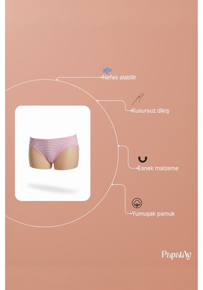 Papatay 7423 Kadın Standart Normal Bel Yumuşak Kumaşlı Hava Alabilen Çizgi Desenli 4'lü Paket Bikini Külot Çok Renkli Çok Renkli Papatay 7423 Kadın Standart Normal Bel Yumuşak Kumaşlı Hava Alabilen Çizgi Desenli 4'lü Paket Bikini Külot Çok Renkli Çok Renkli