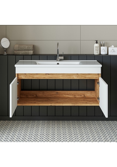 Roomart '' Lavabolu '' Atlantik-beyaz Mdf 100 Cm Banyo Alt Dolabı Atlantik Çam - Beyaz