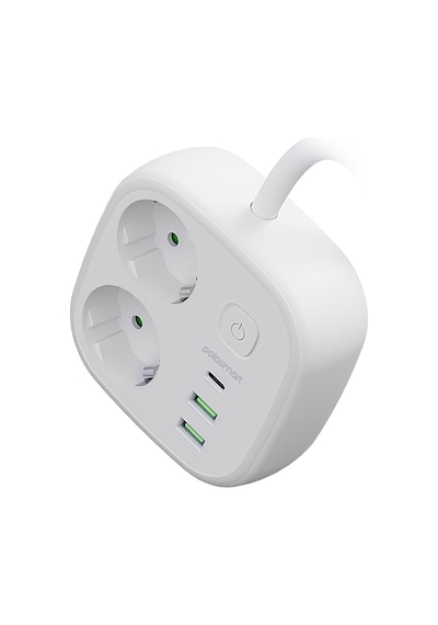 Polosmart Mp23 2 Prizli Uzatma Kablosu 2 Usb + Type-c Çıkışlı 2 Metre Akım Korumalı Beyaz 2 M