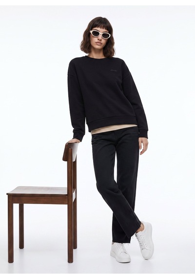 Jeep Siyah Kadın Bisiklet Yaka Relaxed Baskılı Sweatshirt J5wl-swt7089