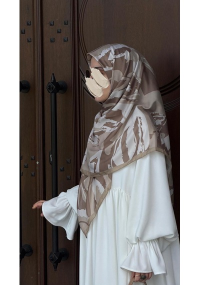 Qalortex Scarf Pamuklu Soft Âmine Desen Eşarp-vizon