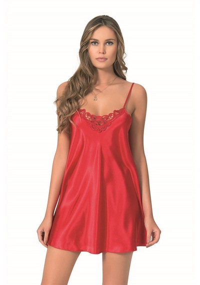 Aria's Closet Şık Tasarım Yumuşak Dokulu Dantel İşlemeli Kırmızı Kısa Saten Gecelik