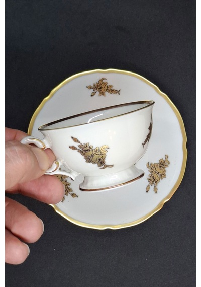 Gold Tone Floral Porselen Kahve Fincanı 60 Ml Krem