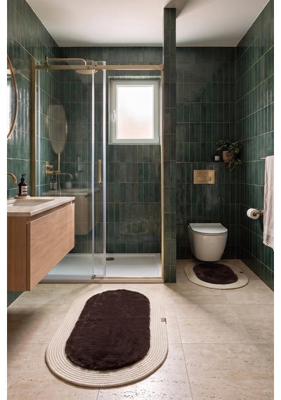 Banyo Paspası Takımı 60x100+40x60 Cm Düz Acı Kahve & Krem