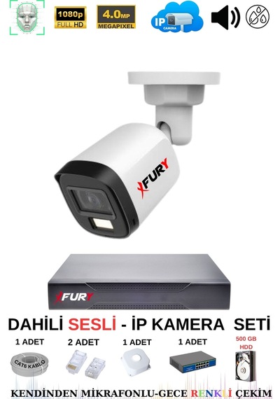 Fury Ip Güvenlik Kamera Seti 1 Kameralı Sesli 4mp Gece Renkli Su Geçirmez Ip5515s 500gb