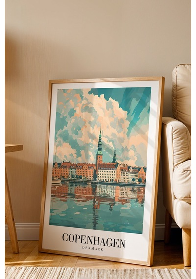 Copenhagen Denmark Vintage Seyahat Posteri Çerçeveli Tablo - Premium İskandinav Elit Duvar Dekoru Kayın Copenhagen Denmark Vintage Seyahat Posteri Çerçeveli Tablo - Premium İskandinav Elit Duvar Dekoru Kayın