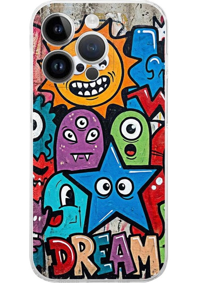 Apple Uyumlu iPhone 14 Pro Max İle Grafiti Dream Street Tasarımlı Şeffaf Silikon Kılıf Şeffaf