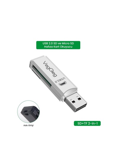 Usb 2.0 Sd Ve Micro Sd Hafıza Kart Okuyucu Beyaz