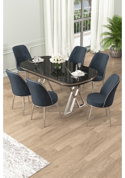 Canisa Lai Serisi 90x168 Lak Panel Sonata Krom Ayak Masa Takımı 6 Antrasit Sandalye Masa Siyah Mermer Sandalye Antrasit Krom Detay Canisa Lai Serisi 90x168 Lak Panel Sonata Krom Ayak Masa Takımı 6 Antrasit Sandalye Masa Siyah Mermer Sandalye Antrasit Krom Detay