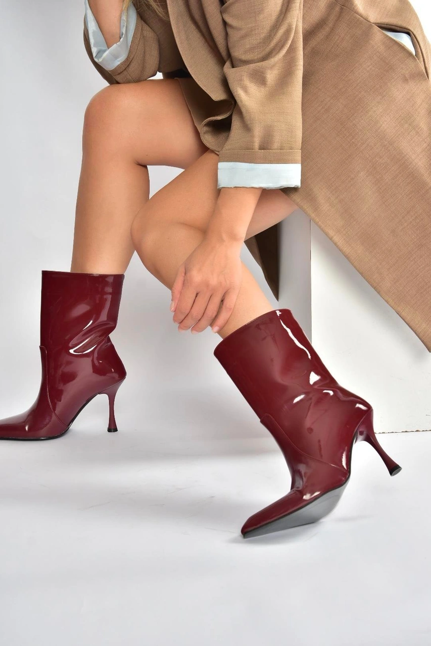 Fox Shoes V752550208 Bordo Rugan İnce Topuklu Kadın Bot Bordo-rugan