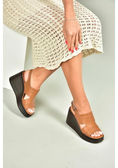 Fox Shoes U555960303 Taba Hakiki Deri Dolgu Topuklu Kadın Ayakkabı Taba-hakiki Deri