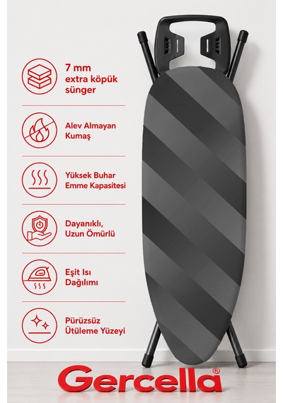 Hediyeli Nirvana Grey Ütü Masası Kılıfı Bezi Örtüsü Açık Gri