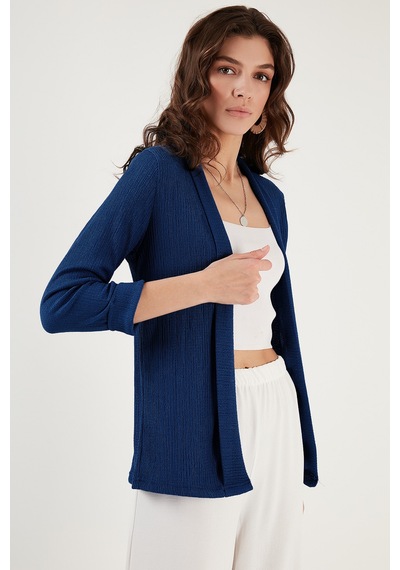 Lela Yakası Ve Kolu Katlı Gofre Kimono Bayan Hırka 5869014 Indigo