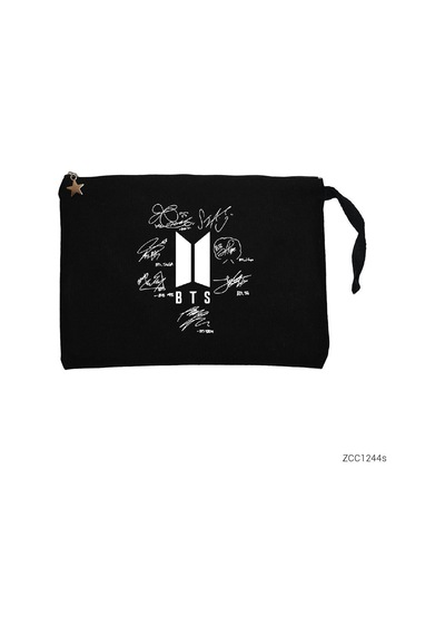 Bts Logo İmzalı Siyah Clutch Astarlı Cüzdan / El Çantası