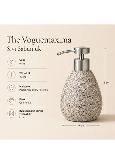 The Voguemaxima Terrazzo Desenli Sıvı Sabunluk Çok Renkli Seramik 9x16 Cm