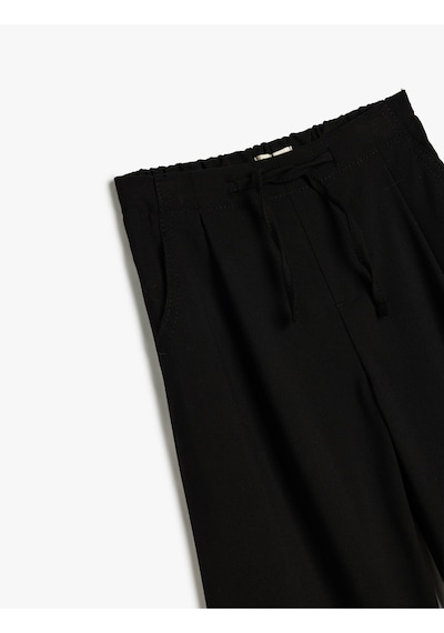 Koton Geniş Paça Pantolon Beli Lastikli Siyah 5wkg40026aw Siyah