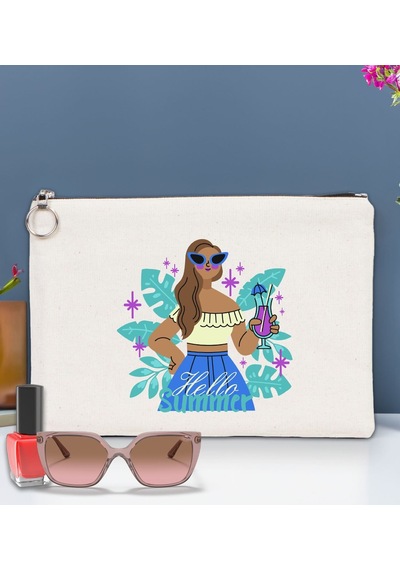 Bk Gift Yaz Temalı-3 Astarlı Portföy Çanta 30x21cm, Baskılı El Çantası, Organizer Çanta Çok Renkli