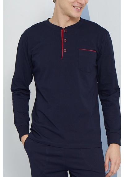 Kly Erkek Uzun Kol Midi Yaka Lacivert Pijama Takımı C9t2n4o4 001