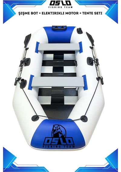 Oslo Fishing Team Mavi Beyaz Şişme Bot Motor Ve Tente Seti