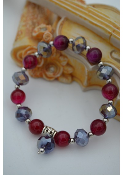 Stoneage Jewellery Çek Kristali ve Mor Akik Bileklik Çok Renkli