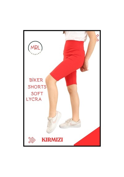 Kırmızı Biker Şort Yüksek Bel İç Göstermez Esnek Yumuşak Likralı Soft Tbiker Basics Kırmızı