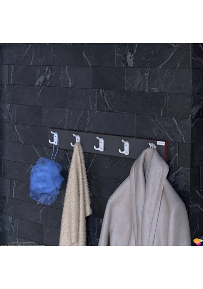 Modilayn Arı Serisi 15 Kancalı Banyo Askısı - 5'li Set 76,4x9,6 Cm Ekstra Düzen Ve Yer Tasarrufu Antrasit