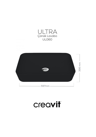 Creavit Ultra Dikdörtgen Çanak Lavabo 60cm Mat Siyah Ul060-00sm00e-0000