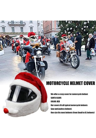 Unisex Noel Baba Motosiklet Kaskı Şapkası, Rahat Kadife Kırmızı Ve Beyaz Peluş Noel Noel Baba Kask Kılıfı Noel Yeni Yıl Şenlikli Tatil Parti