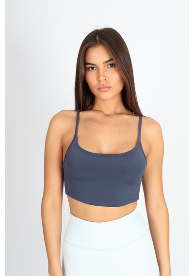 Soft&Basic Crop Fit Indıgo Askılı Spor Bra Mavi