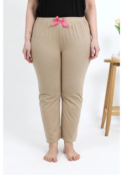 Mtm My The Mall Kadın Pamuklu Büyük Beden Alt Pijama Bej Bej
