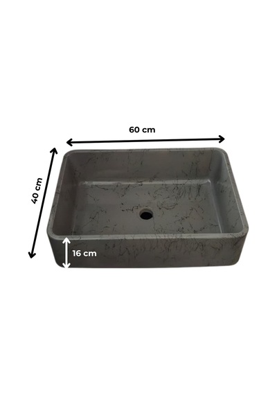 Mermer Desenli Tezgah Üstü Çiftlik Model Taş Lavabo 60 X 40 Cm Gri