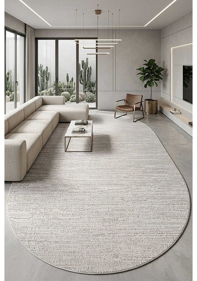 Luxera Modern Perfectly Yün Tuşeli Akrilik Oval Halı Lu03 Krem