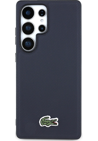 Galaxy Uyumlu S25 Ultra Kılıf Lacoste Lisanslı Pu Pike Desenli İkonik Timsah Dokuma Logolu Kapak Lacivert